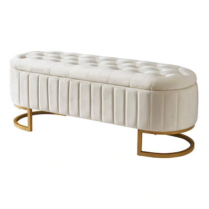 Roomfitters Elegant Velvet Storage Ottoman with Button-Tufted Design, Upholstered Bench with Metal Legs for Bedroom