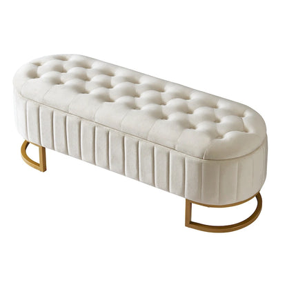 Roomfitters Elegant Velvet Storage Ottoman with Button-Tufted Design, Upholstered Bench with Metal Legs for Bedroom