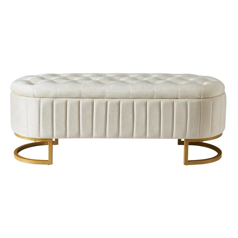 Roomfitters Elegant Velvet Storage Ottoman with Button-Tufted Design, Upholstered Bench with Metal Legs for Bedroom