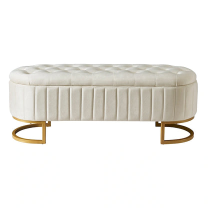 Roomfitters Elegant Velvet Storage Ottoman with Button-Tufted Design, Upholstered Bench with Metal Legs for Bedroom