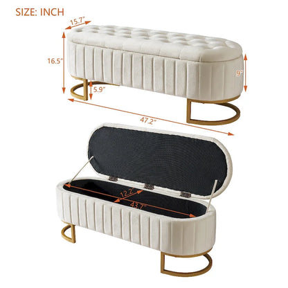 Roomfitters Elegant Velvet Storage Ottoman with Button-Tufted Design, Upholstered Bench with Metal Legs for Bedroom
