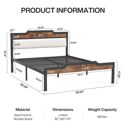 Queen Size Bed Frame with Headboard and Footboard, Under-bed Storage, Brown