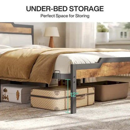 Queen Size Bed Frame with Headboard and Footboard, Under-bed Storage, Brown