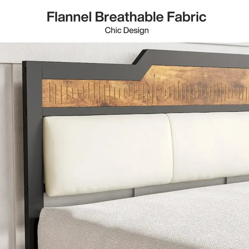 Queen Size Bed Frame with Headboard and Footboard, Under-bed Storage, Brown