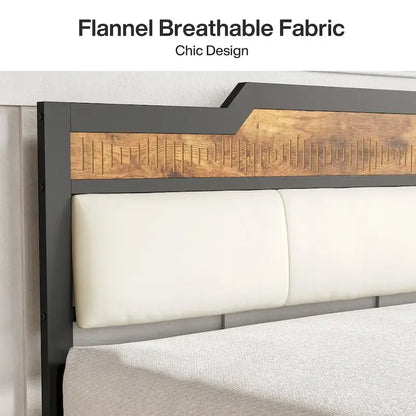 Queen Size Bed Frame with Headboard and Footboard, Under-bed Storage, Brown