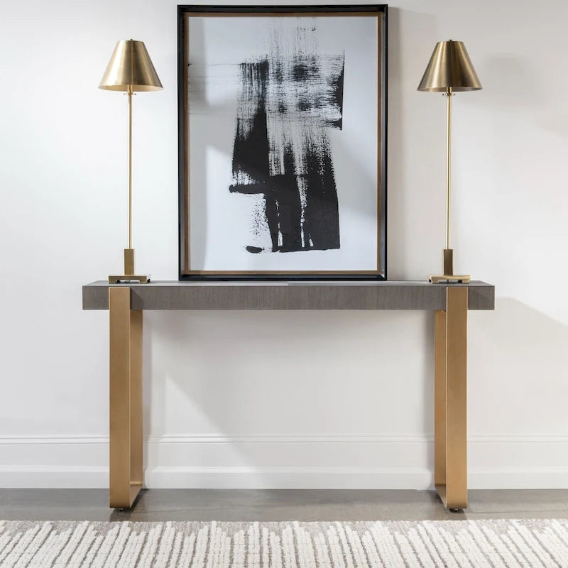 Rectangular Console Table with Strap Legs - 60 - Gray and Gold
