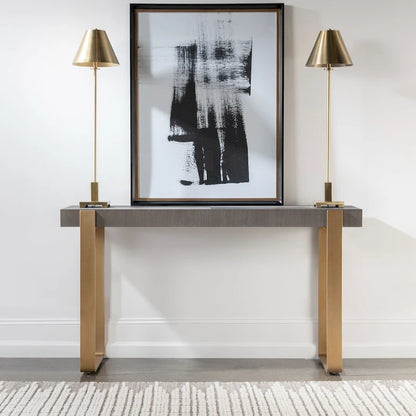 Rectangular Console Table with Strap Legs - 60 - Gray and Gold