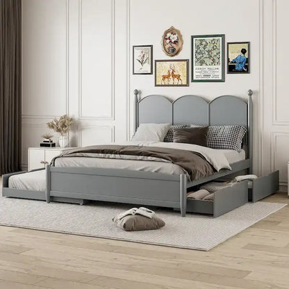 Queen Size Platform Bed with 2 Drawers, Multifunctional Storage Bed Frame with Twin XL Size Trundle