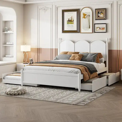 Queen Size Platform Bed with 2 Drawers, Multifunctional Storage Bed Frame with Twin XL Size Trundle