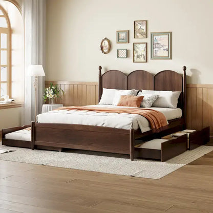 Queen Size Platform Bed with 2 Drawers, Multifunctional Storage Bed Frame with Twin XL Size Trundle