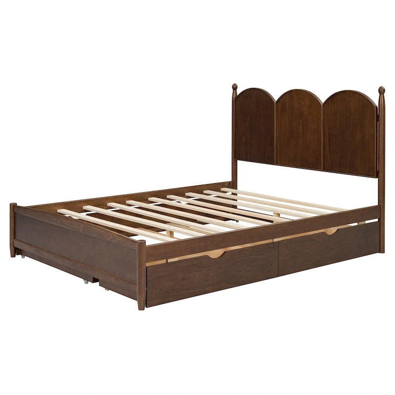 Queen Size Platform Bed with 2 Drawers, Multifunctional Storage Bed Frame with Twin XL Size Trundle