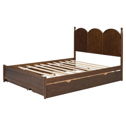 Queen Size Platform Bed with 2 Drawers, Multifunctional Storage Bed Frame with Twin XL Size Trundle