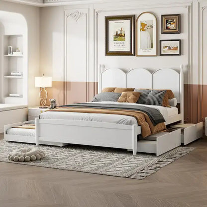 Queen Size Platform Bed with 2 Drawers, Multifunctional Storage Bed Frame with Twin XL Size Trundle