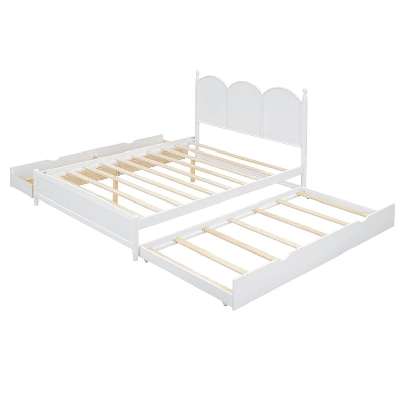 Queen Size Platform Bed with 2 Drawers, Multifunctional Storage Bed Frame with Twin XL Size Trundle