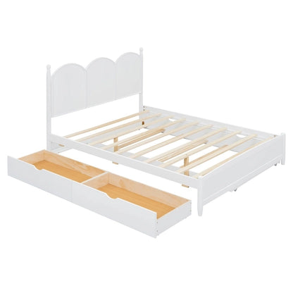 Queen Size Platform Bed with 2 Drawers, Multifunctional Storage Bed Frame with Twin XL Size Trundle