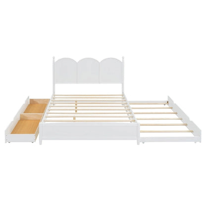 Queen Size Platform Bed with 2 Drawers, Multifunctional Storage Bed Frame with Twin XL Size Trundle