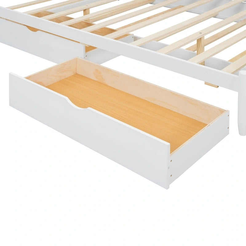 Queen Size Platform Bed with 2 Drawers, Multifunctional Storage Bed Frame with Twin XL Size Trundle