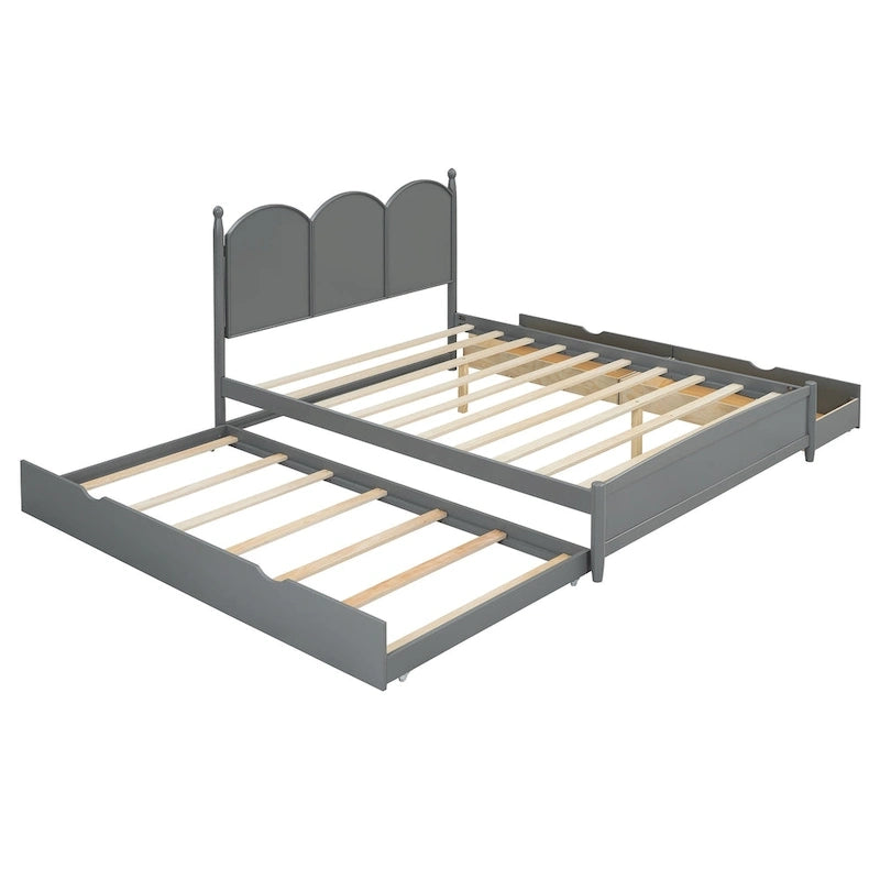 Queen Size Platform Bed with 2 Drawers, Multifunctional Storage Bed Frame with Twin XL Size Trundle