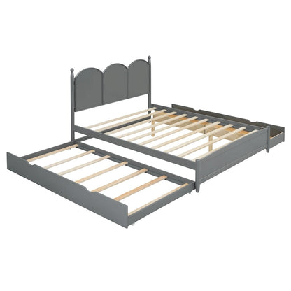 Queen Size Platform Bed with 2 Drawers, Multifunctional Storage Bed Frame with Twin XL Size Trundle