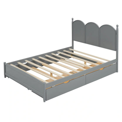 Queen Size Platform Bed with 2 Drawers, Multifunctional Storage Bed Frame with Twin XL Size Trundle