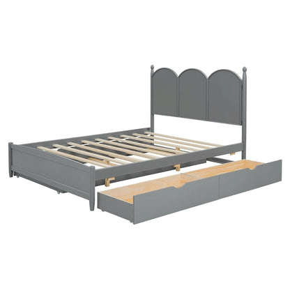 Queen Size Platform Bed with 2 Drawers, Multifunctional Storage Bed Frame with Twin XL Size Trundle