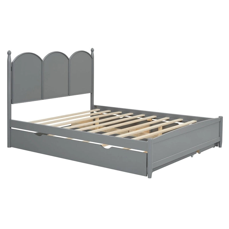 Queen Size Platform Bed with 2 Drawers, Multifunctional Storage Bed Frame with Twin XL Size Trundle