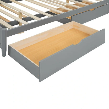 Queen Size Platform Bed with 2 Drawers, Multifunctional Storage Bed Frame with Twin XL Size Trundle
