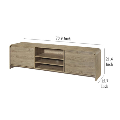 Maria TV Stand Media Cabinet, 2 Drawer and Shelves, Beige Wood 71 Inch