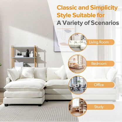 Roomfitters L-Shaped Chenille Upholstered Sofa with Ottoman and 5 Pillows, Modern Luxury Couch for Living Room