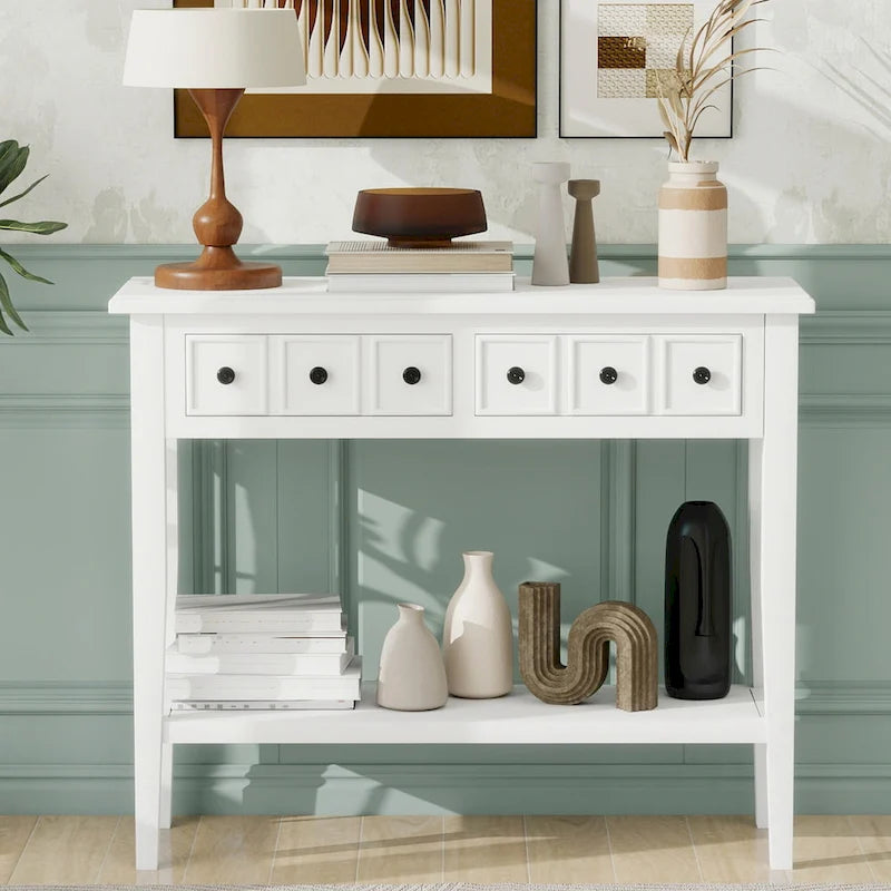 Entryway Table with 2 Drawers(White)