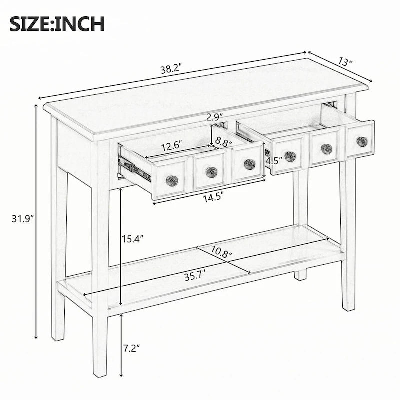 Entryway Table with 2 Drawers(White)