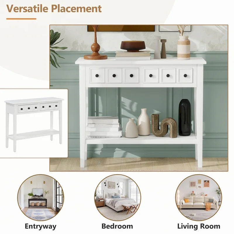 Entryway Table with 2 Drawers(White)