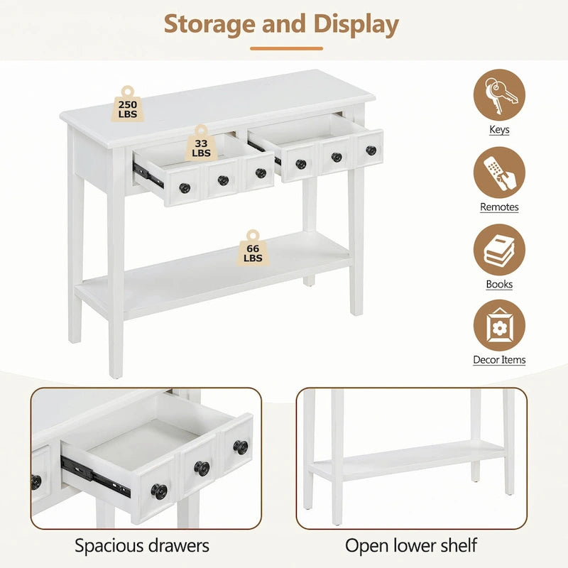 Entryway Table with 2 Drawers(White)