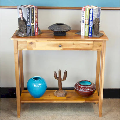 Solid Acacia Wood 1-drawer Console Table with Bottom Shelf