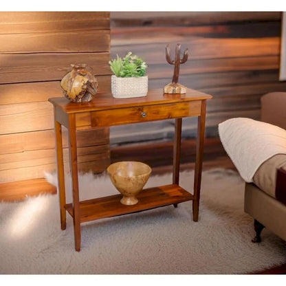 Solid Acacia Wood 1-drawer Console Table with Bottom Shelf