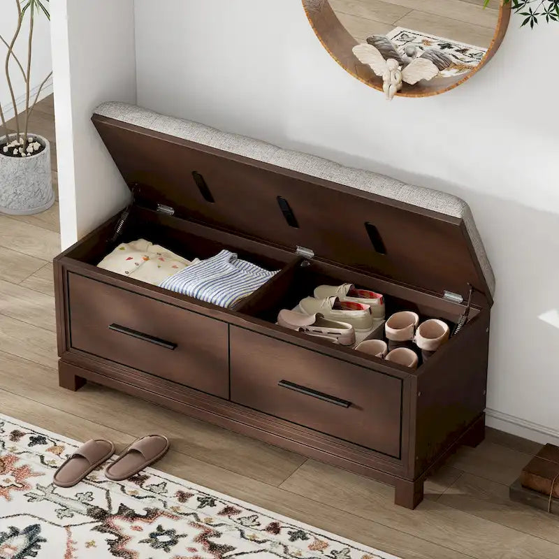 Shoe Bench with Removable Cushion & Hidden Storage