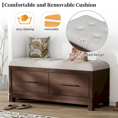 Shoe Bench with Removable Cushion & Hidden Storage