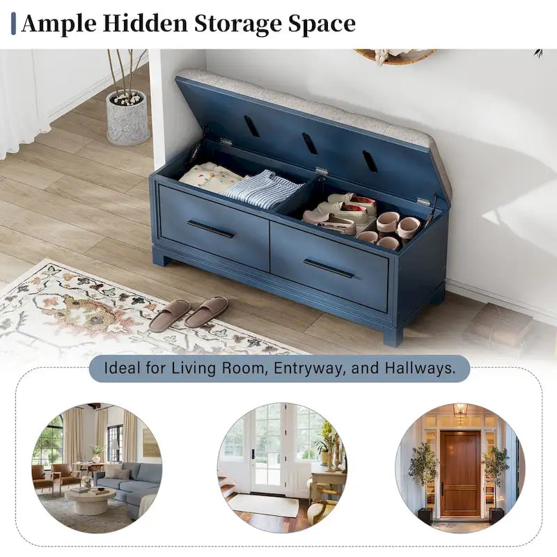 Shoe Bench with Removable Cushion & Hidden Storage