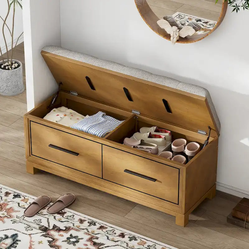 Shoe Bench with Removable Cushion & Hidden Storage