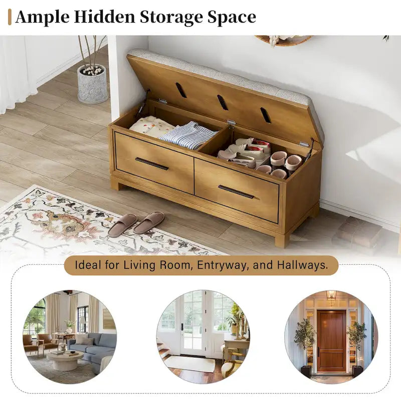 Shoe Bench with Removable Cushion & Hidden Storage