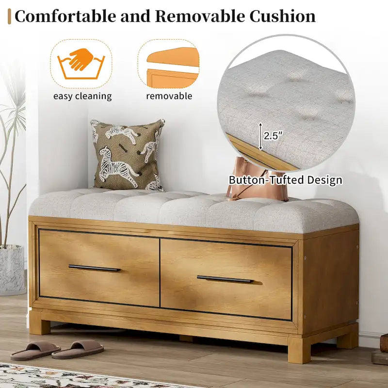 Shoe Bench with Removable Cushion & Hidden Storage