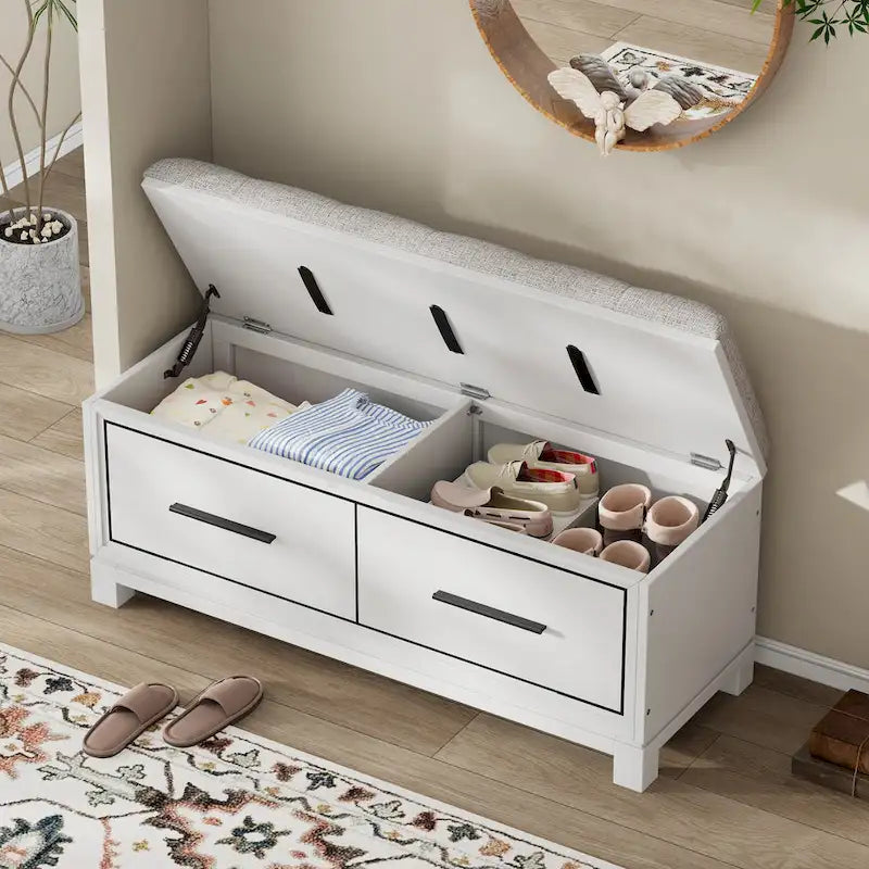 Shoe Bench with Removable Cushion & Hidden Storage