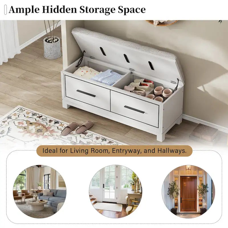Shoe Bench with Removable Cushion & Hidden Storage