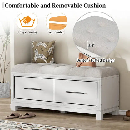 Shoe Bench with Removable Cushion & Hidden Storage