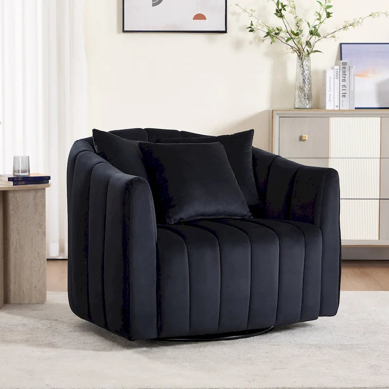 Modern Velvet Swivel Accent Chair,Sofa Chair with Pillows