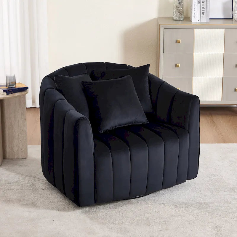 Modern Velvet Swivel Accent Chair,Sofa Chair with Pillows