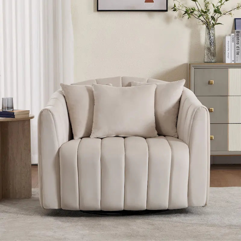 Modern Velvet Swivel Accent Chair,Sofa Chair with Pillows
