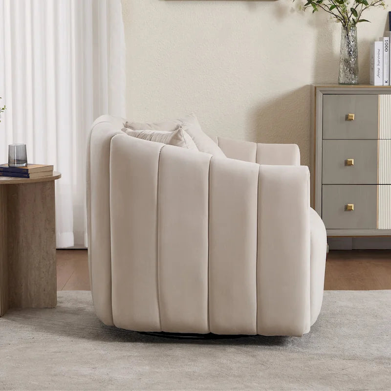 Modern Velvet Swivel Accent Chair,Sofa Chair with Pillows