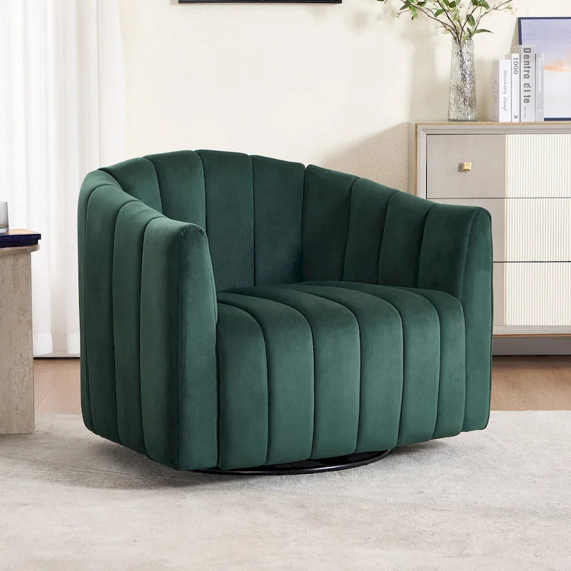 Modern Velvet Swivel Accent Chair,Sofa Chair with Pillows
