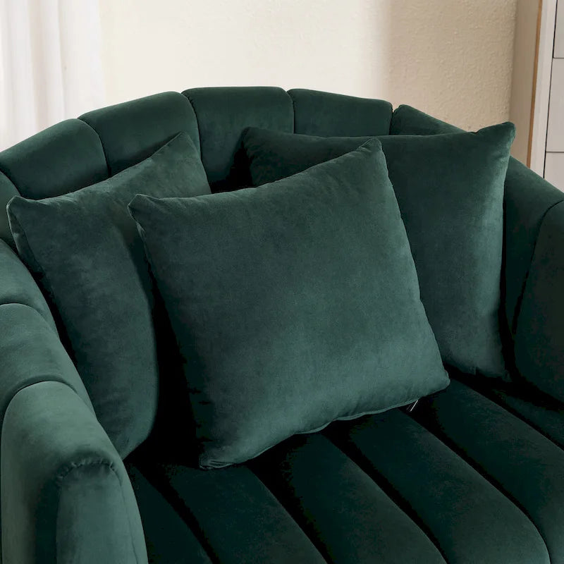 Modern Velvet Swivel Accent Chair,Sofa Chair with Pillows